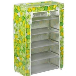 5 Layer Rack Light Weight Foldable Shoe Cabinet Storage Organizer for Home and Office (Green) Htc.lk