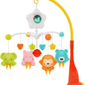 Musical Crib Mobile with Projection and Rattle Toys – Baby Cot Mobile with Lights, Music & Timer