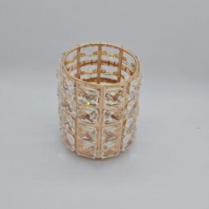 Round Gold Penholder – Stainless Steel Frame, Metal Tray with Pendant, Modern Desk Organizer