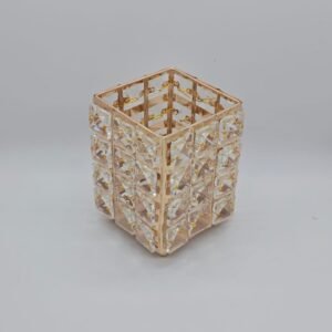 Luxury Square Gold Penholder – Stainless Steel Frame, Metal Tray, Modern Desk Organizer