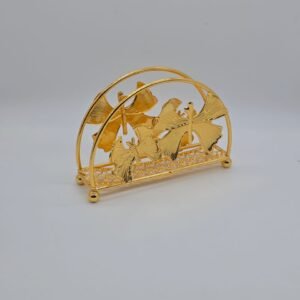 Oval Gold Tissue Holder – Stainless Steel Frame, Metal Tray with Pendant, Elegant Compact Organizer