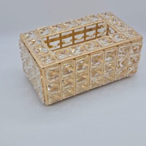 Square Gold Tissue Holder – Stainless Steel Frame, Metal Tray with Pendant, Compact Decorative Organizer