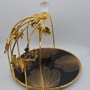 Luxury Gold-Plated Single-Layer Cupcake Stand with Glass Tray – 25cm