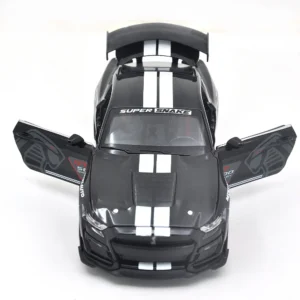 Premium Black Ford Mustang Diecast Car Model 1:32 Scale with White Racing Stripes