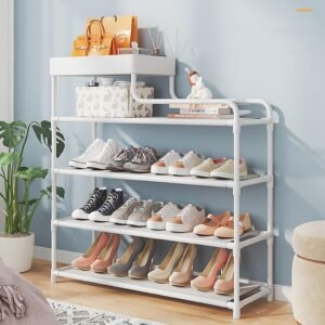 4-Layer Shoe Rack with Storage Frame – DIY Adjustable Metal Shoe Organizer for Closet, Entryway, or Bedroom
