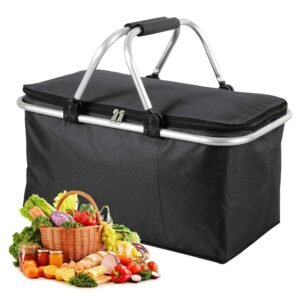 Foldable Insulated Picnic Basket – Waterproof Cooler Bag with Aluminum Frame for Camping, Travel & Outdoor Use