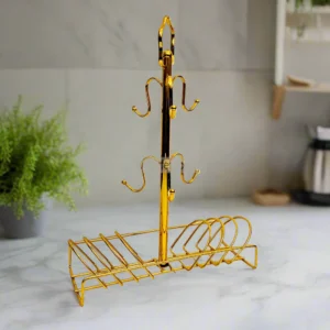 Gold Cup & Saucer Rack – 6-Cup, 6-Saucer Organizer Stand Design 2