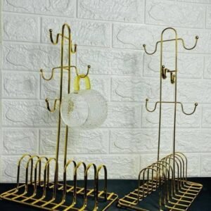 Gold Cup & Saucer Rack – 6-Cup, 6-Saucer Organizer Stand