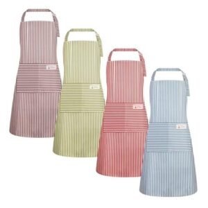 Waterproof Cooking Apron with 2 Pockets – Unisex Striped Kitchen Apron for Men & Women